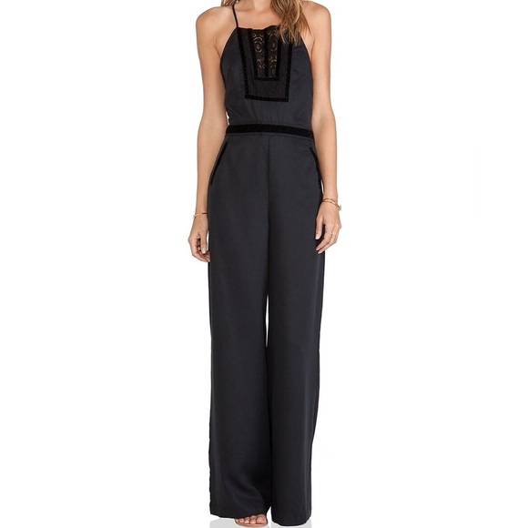 Free People x Revolve Black Tuxedo Jumpsuit Lace Inset Wide-Leg Open Back 0 - Picture 13 of 14